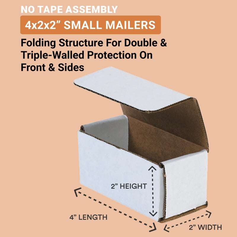 Aviditi White Corrugated Cardboard Mailing Boxes, 4 "" x 2 "" x 2 "" (Pack of 50) Crush-Proof Mailers, Small Cardboard Boxes for Shipping, Packing, Moving, and Storage - Image 2